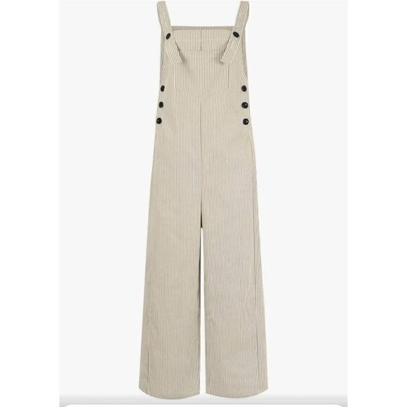 NWT Wild Fable tan striped bibs. Features wide legs and 3 button sides - Picture 2 of 12